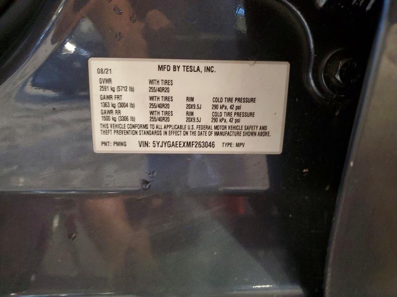Aukcja sprzedaży 2021 Tesla Model Y, vin: 5YJYGAEEXMF263046, numer aukcji: 62450356