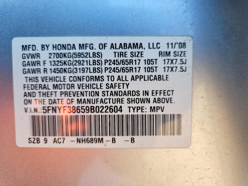 Продаж на аукціоні авто 2009 Honda Pilot, vin: 5FNYF38659B022604, номер лоту: 61165066
