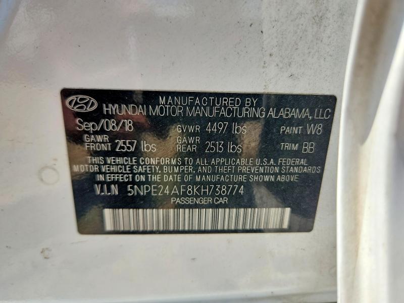 2019 Hyundai Sonata მანქანა იყიდება აუქციონზე, vin: 5NPE24AF8KH738774, აუქციონის ნომერი: 60628956