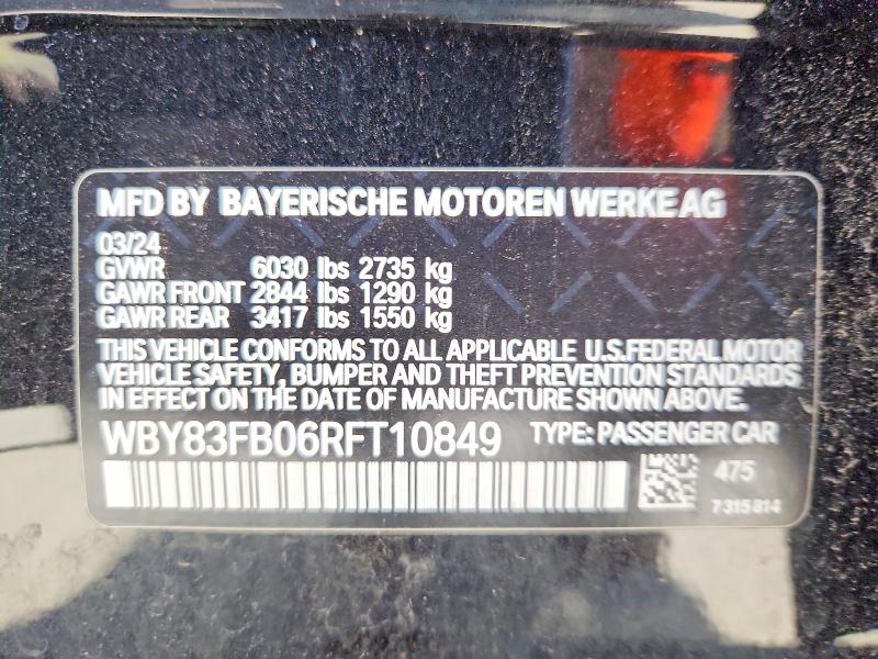 Продажа на аукционе авто 2024 Bmw I4, vin: WBY83FB06RFT10849, номер лота: 62332136