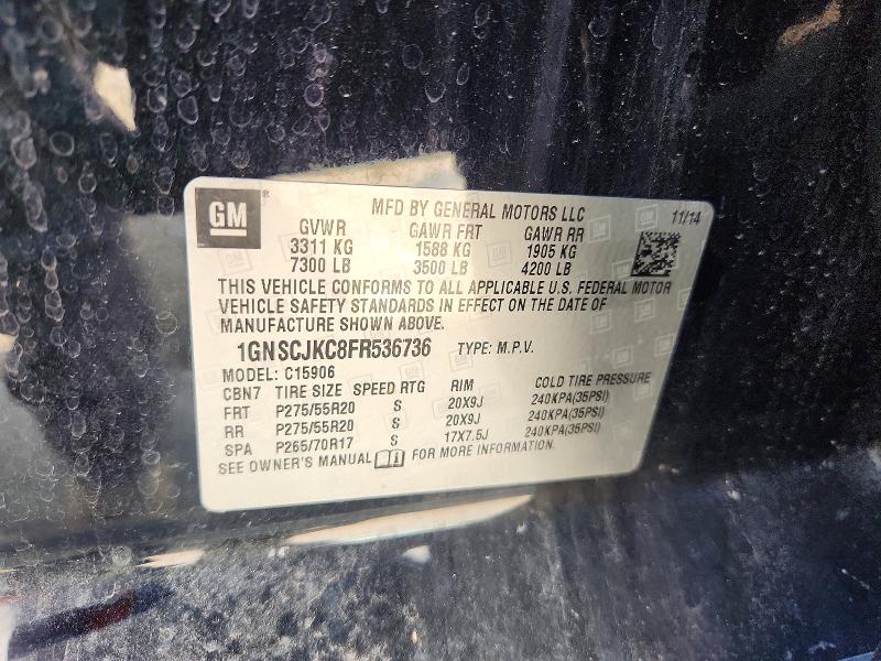 2015 Chevrolet Suburban მანქანა იყიდება აუქციონზე, vin: 1GNSCJKC8FR536736, აუქციონის ნომერი: 59329896