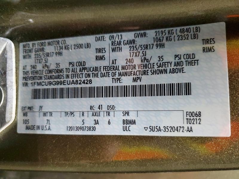 2014 Ford Escape მანქანა იყიდება აუქციონზე, vin: 1FMCU9G99EUA82428, აუქციონის ნომერი: 62350066
