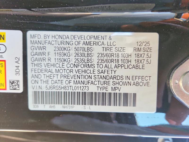 Продажа на аукционе авто 2026 Honda Cr-v, vin: 5J6RS5H83TL011273, номер лота: 60638676
