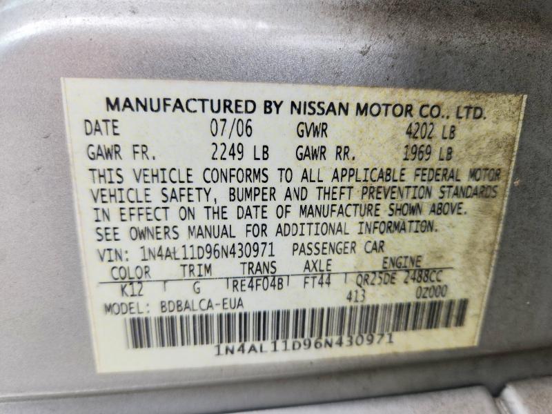 Продажа на аукционе авто 2006 Nissan Altima, vin: 1N4AL11D96N430971, номер лота: 61007786