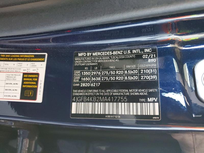 Продаж на аукціоні авто 2021 Mercedes-benz Gle, vin: 4JGFB4KB2MA417755, номер лоту: 58828736