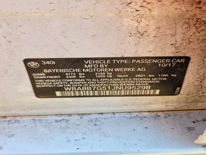 Aukcja sprzedaży 2018 Bmw 340, vin: WBA8B7G51JNU95298, numer aukcji: 62483426