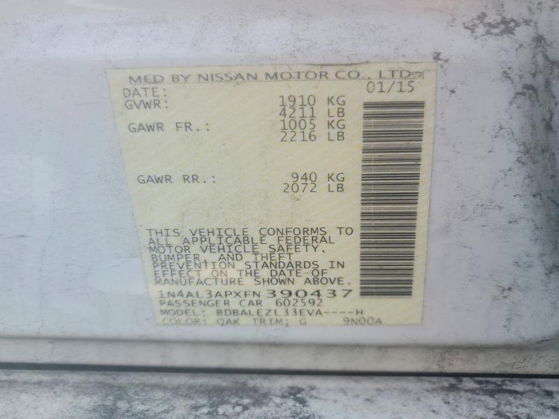 60750606 :رقم المزاد ، 1N4AL3APXFN390437 vin ، 2015 Nissan Altima مزاد بيع