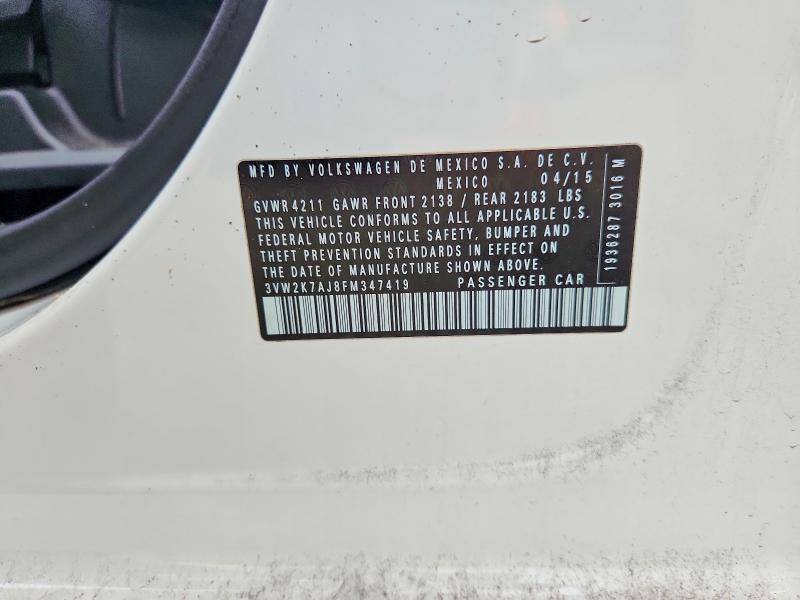 Продажа на аукционе авто 2015 Volkswagen Jetta, vin: 3VW2K7AJ8FM347419, номер лота: 62520036