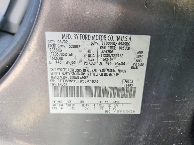 58603006 :رقم المزاد ، 1FTWW33F83EA40764 vin ، 2003 Ford F350 مزاد بيع