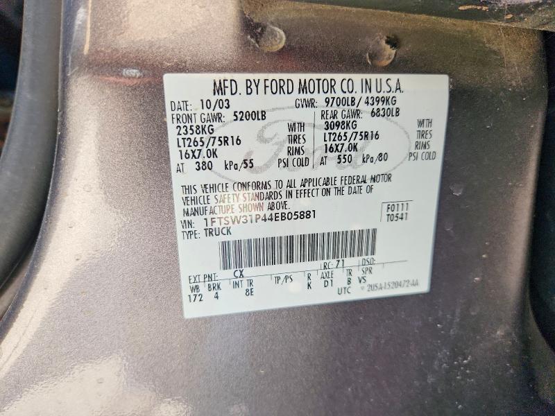 Aukcja sprzedaży 2004 Ford F350, vin: 1FTSW31P44EB05881, numer aukcji: 60396086
