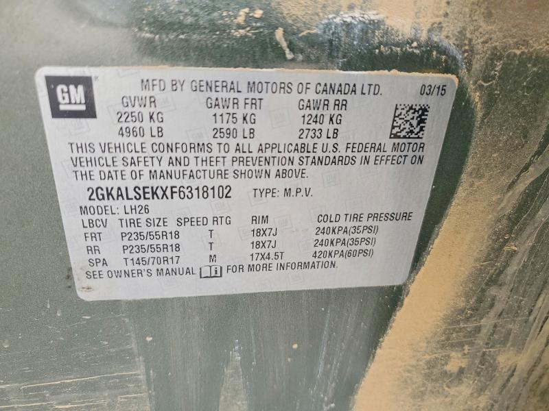 Aukcja sprzedaży 2015 Gmc Terrain, vin: 2GKALSEKXF6318102, numer aukcji: 61380316