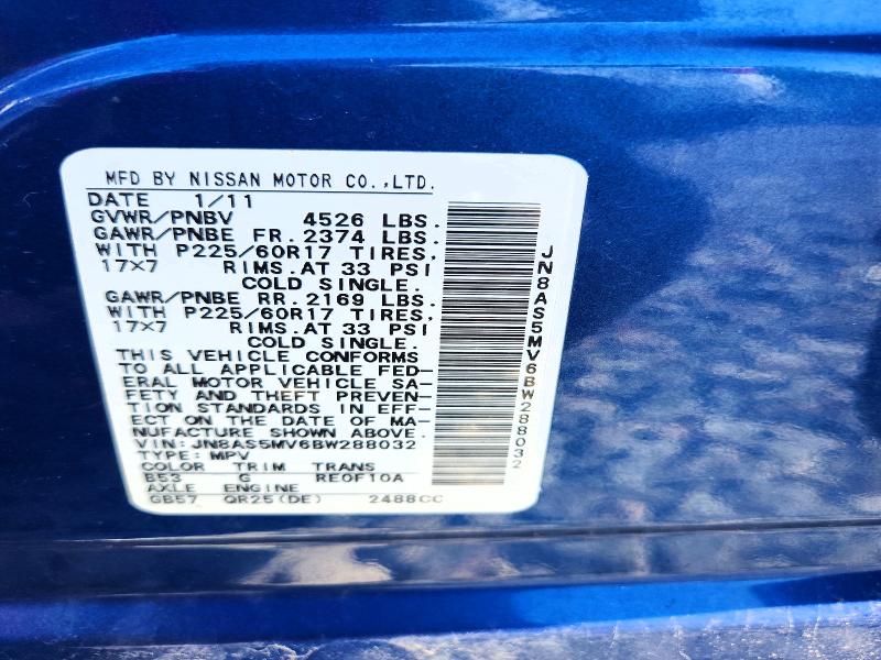 Продажа на аукционе авто 2011 Nissan Rogue, vin: JN8AS5MV6BW288032, номер лота: 59782566