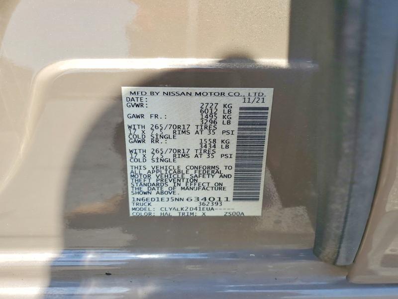 Продаж на аукціоні авто 2022 Nissan Frontier, vin: 1N6ED1EJ5NN634011, номер лоту: 59812096
