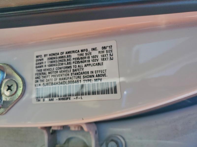 61219716 :رقم المزاد ، 5J8TB4H34DL008461 vin ، 2013 Acura Rdx مزاد بيع
