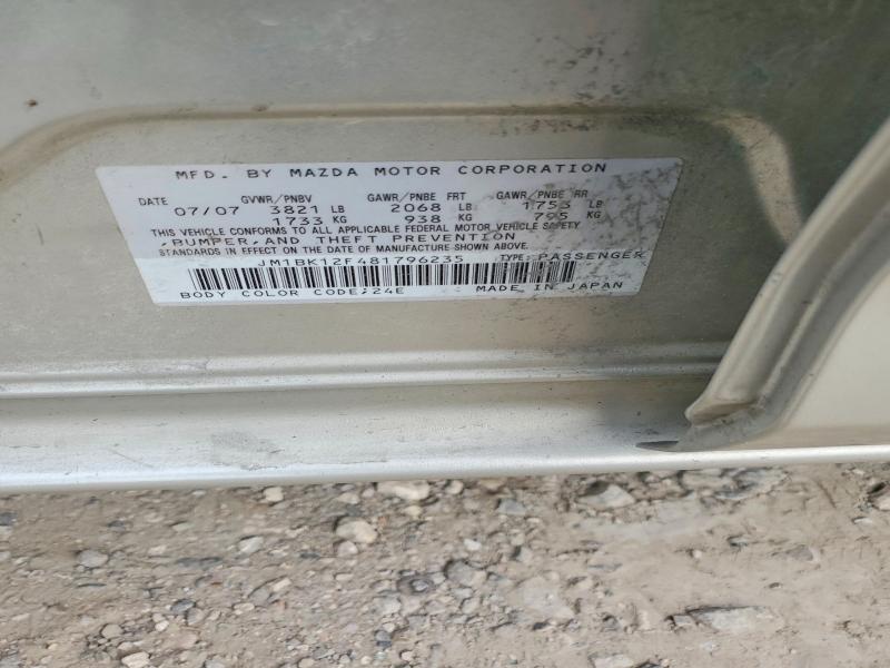 Продаж на аукціоні авто 2008 Mazda 3, vin: JM1BK12F481796235, номер лоту: 62231106