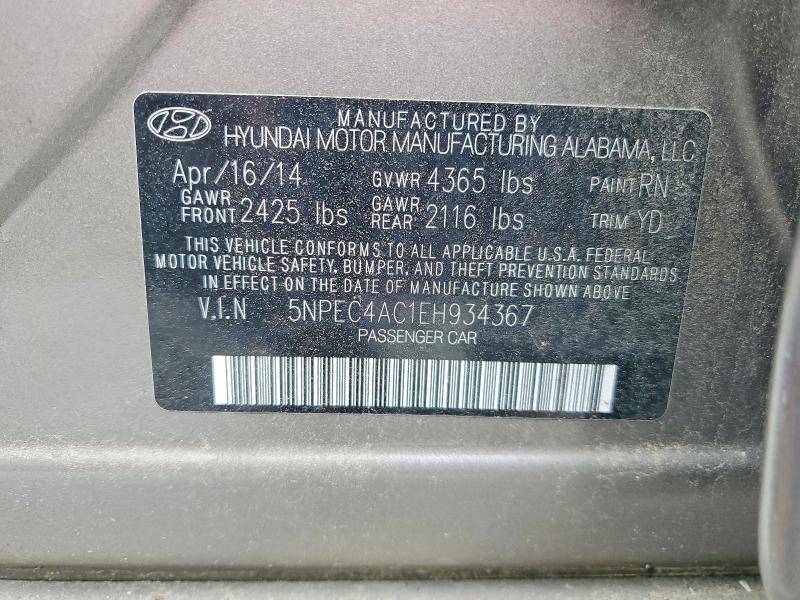 62563846 :رقم المزاد ، 5NPEC4AC1EH934367 vin ، 2016 Hyun Sonata مزاد بيع