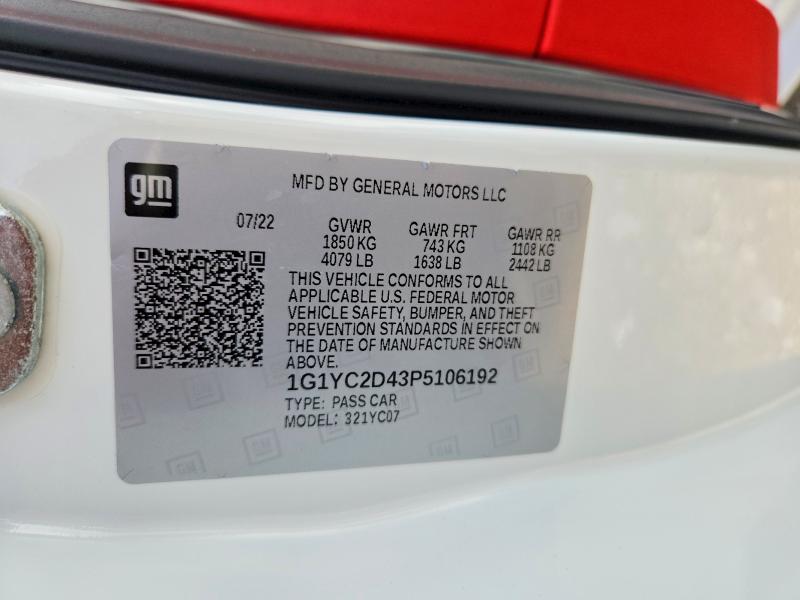 60190036 :رقم المزاد ، 1G1YC2D43P5106192 vin ، 2023 Chevrolet Corvette مزاد بيع