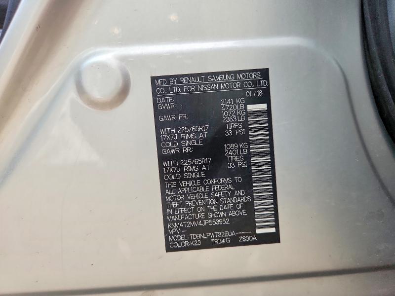 Aukcja sprzedaży 2018 Nissan Rogue, vin: KNMAT2MV4JP553952, numer aukcji: 59966386