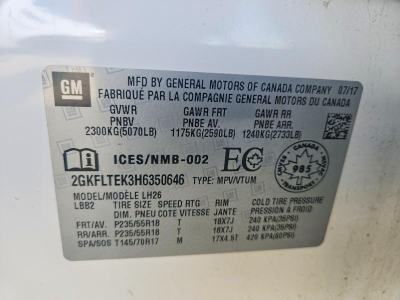 60760146 :رقم المزاد ، 2GKFLTEK3H6350646 vin ، 2017 Gmc Terrain مزاد بيع