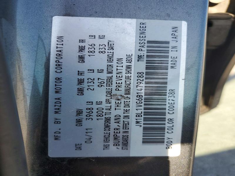 2011 Mazda 3 მანქანა იყიდება აუქციონზე, vin: JM1BL1VG6B1479288, აუქციონის ნომერი: 62682376