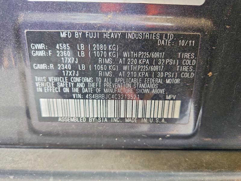 Aukcja sprzedaży 2012 Subaru Outback, vin: 4S4BRBJC4C3213521, numer aukcji: 62042186