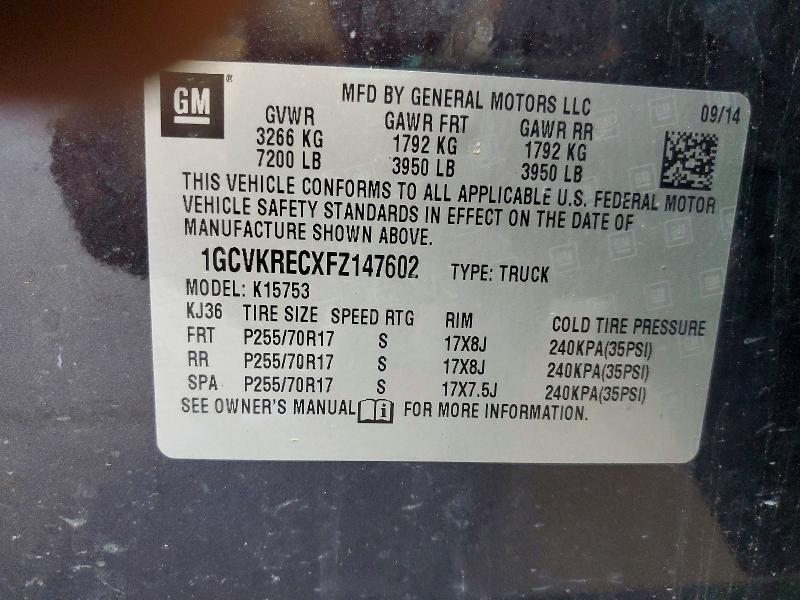 Продажа на аукционе авто 2015 Chevrolet Silverado, vin: 1GCVKRECXFZ147602, номер лота: 60153776