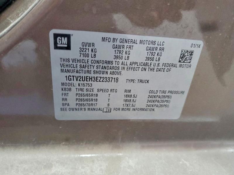 2014 Gmc Sierra მანქანა იყიდება აუქციონზე, vin: 1GTV2UEH3EZ233718, აუქციონის ნომერი: 60987596