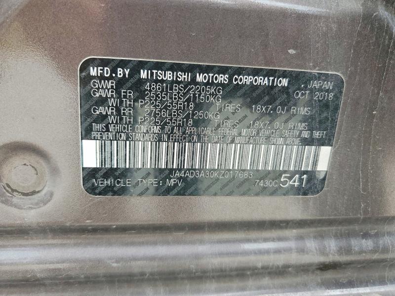 Продажа на аукционе авто 2019 Mitsubishi Outlander, vin: JA4AD3A30KZ017683, номер лота: 61352676