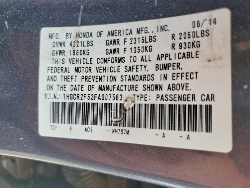 Продаж на аукціоні авто 2015 Honda Accord, vin: 1HGCR2F53FA007563, номер лоту: 59278486