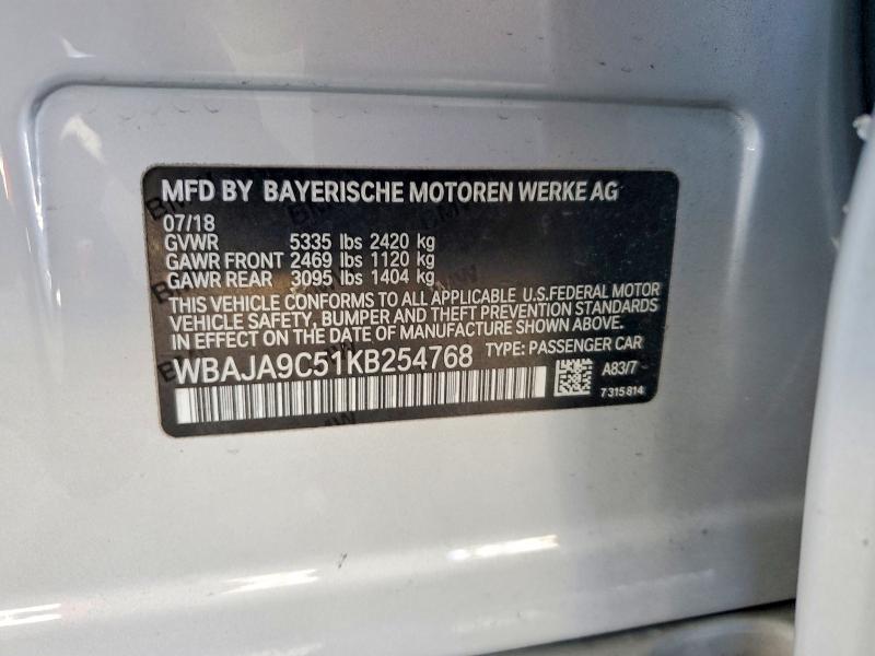 Aukcja sprzedaży 2019 Bmw 530e, vin: WBAJA9C51KB254768, numer aukcji: 63164786