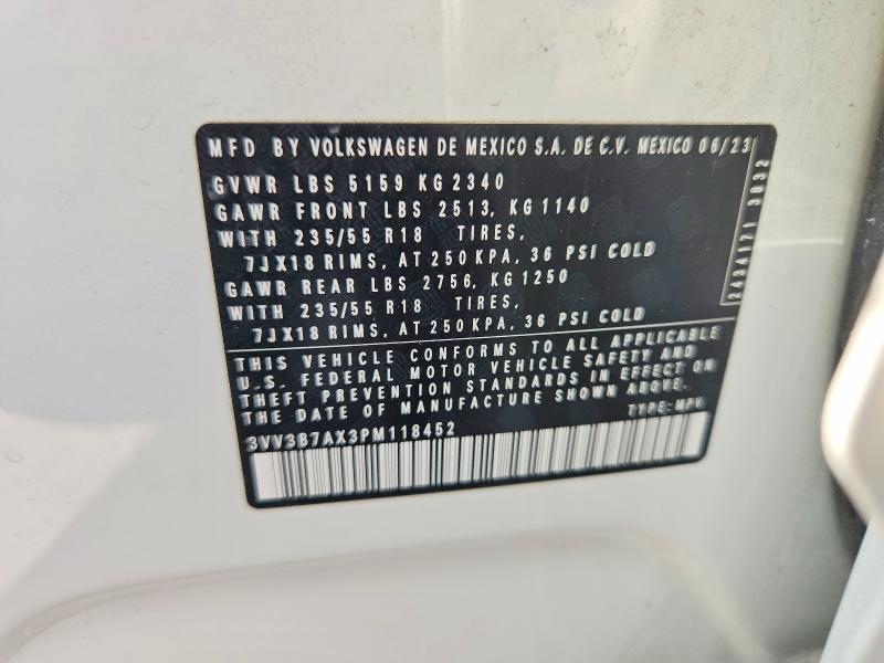 2023 Volkswagen Tiguan მანქანა იყიდება აუქციონზე, vin: 3VV3B7AX3PM118452, აუქციონის ნომერი: 61047966