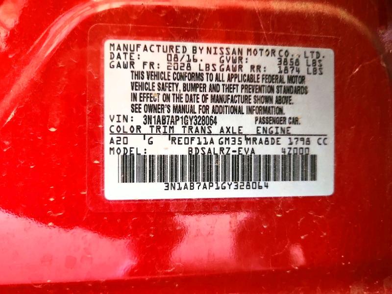 Aukcja sprzedaży 2016 Nissan Sentra, vin: 3N1AB7AP1GY328064, numer aukcji: 62329596
