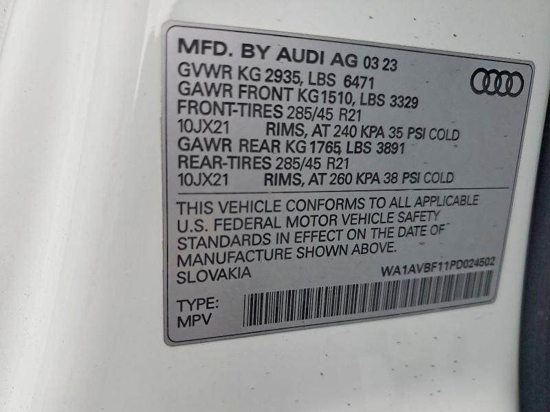 Aukcja sprzedaży 2023 Audi Q8, vin: WA1AVBF11PD024502, numer aukcji: 59902616
