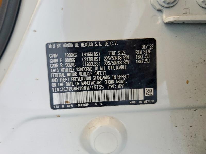 2022 Honda Hr-v მანქანა იყიდება აუქციონზე, vin: 3CZRU6H18NM745735, აუქციონის ნომერი: 61787796