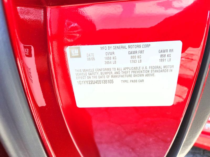 Продаж на аукціоні авто 2005 Chevrolet Corvette, vin: 1G1YY22U455135105, номер лоту: 62273046