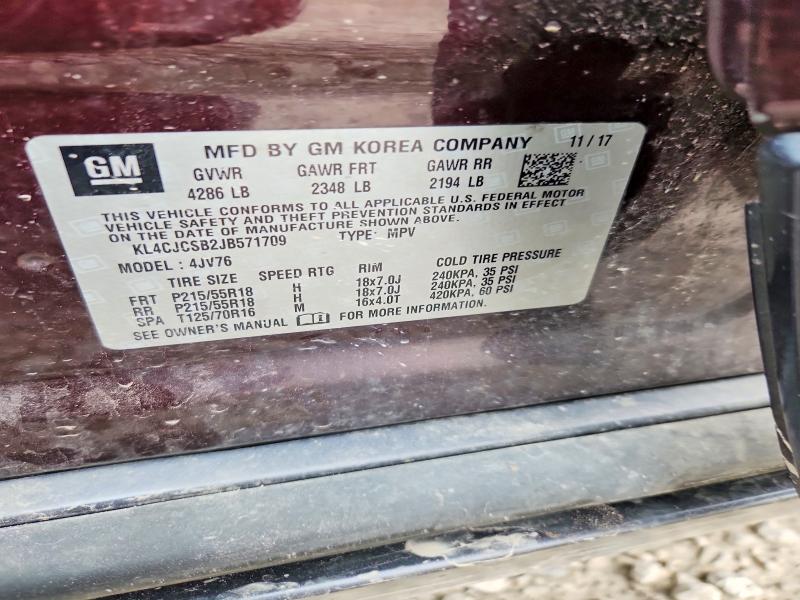 Aukcja sprzedaży 2018 Buick Encore, vin: KL4CJCSB2JB571709, numer aukcji: 62695166
