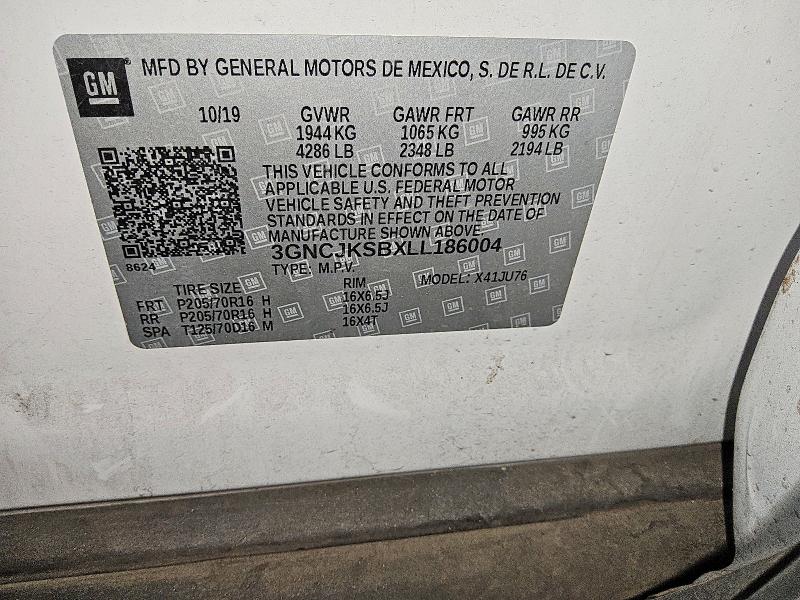 Продаж на аукціоні авто 2020 Chevrolet Trax, vin: 3GNCJKSBXLL186004, номер лоту: 62144956