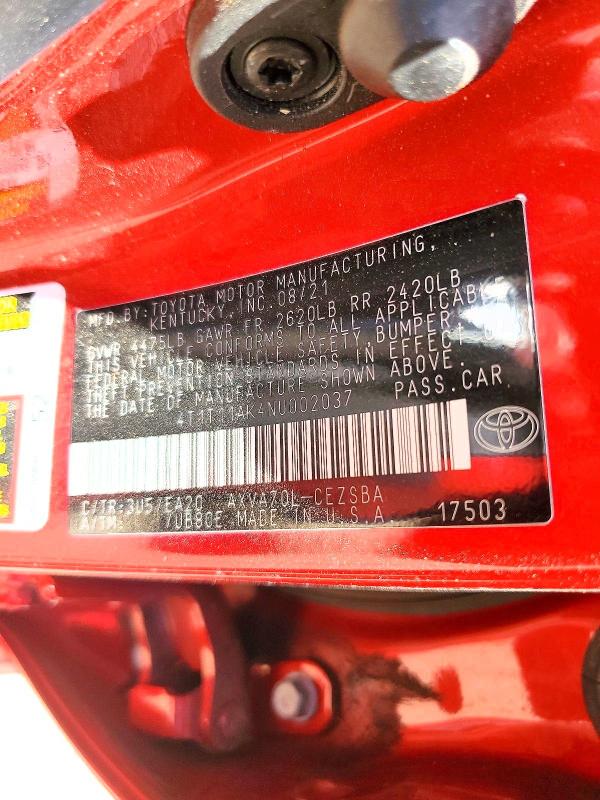 2022 Toyota Camry მანქანა იყიდება აუქციონზე, vin: 4T1T11AK4NU002037, აუქციონის ნომერი: 61309076