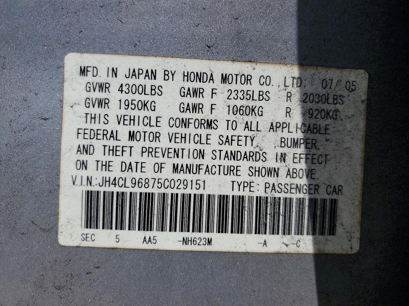 Продажа на аукционе авто 2005 Acura Tsx, vin: JH4CL96875C029151, номер лота: 60063576