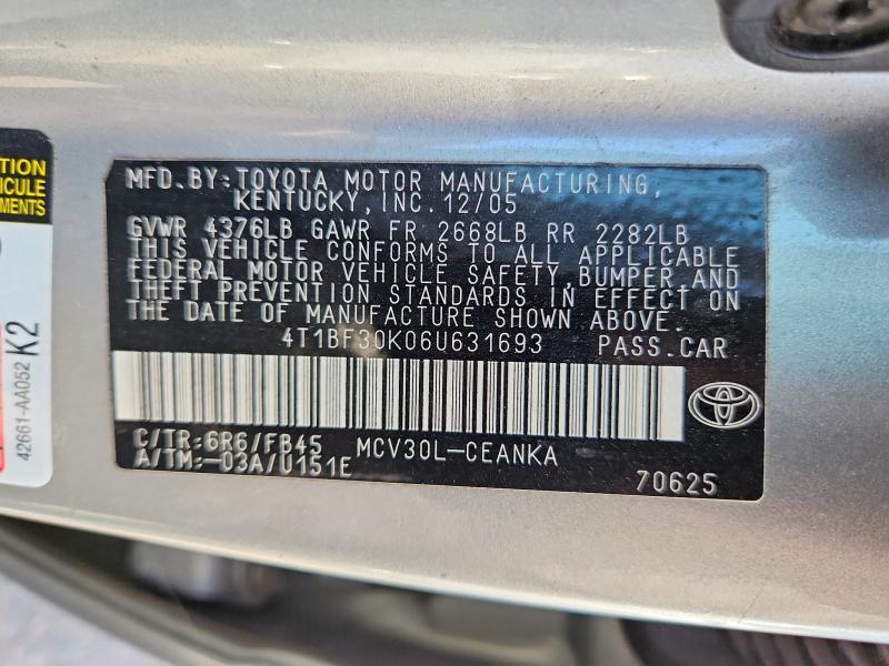 Aukcja sprzedaży 2006 Toyota Camry, vin: 4T1BF30K06U631693, numer aukcji: 62095686