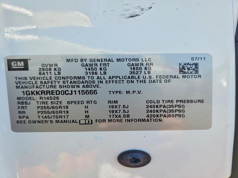 Продаж на аукціоні авто 2012 Gmc Acadia, vin: 1GKKRRED0CJ115666, номер лоту: 60325726