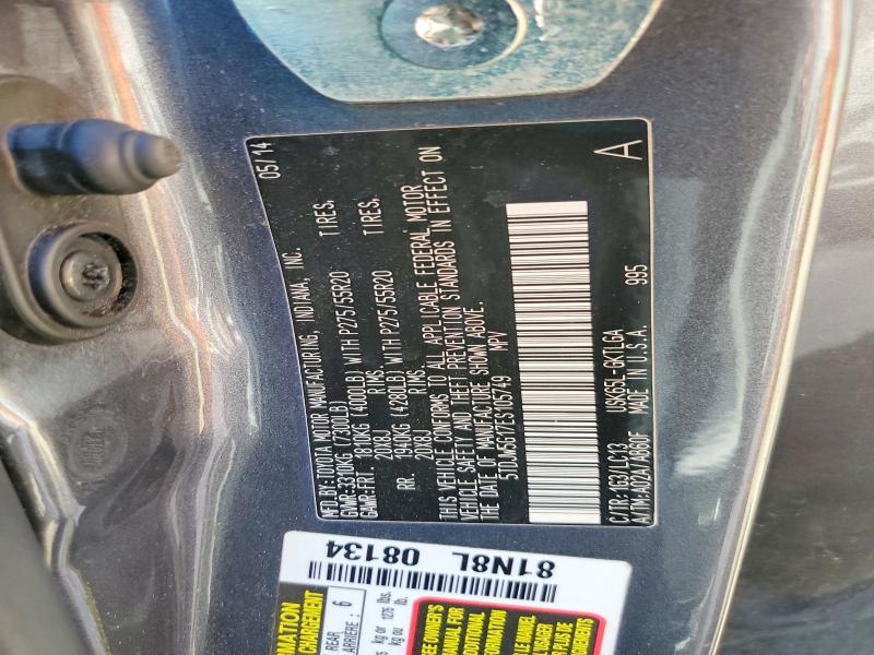 61134466 :رقم المزاد ، 5TDJW5G17ES105749 vin ، 2014 Toyota Sequoia مزاد بيع