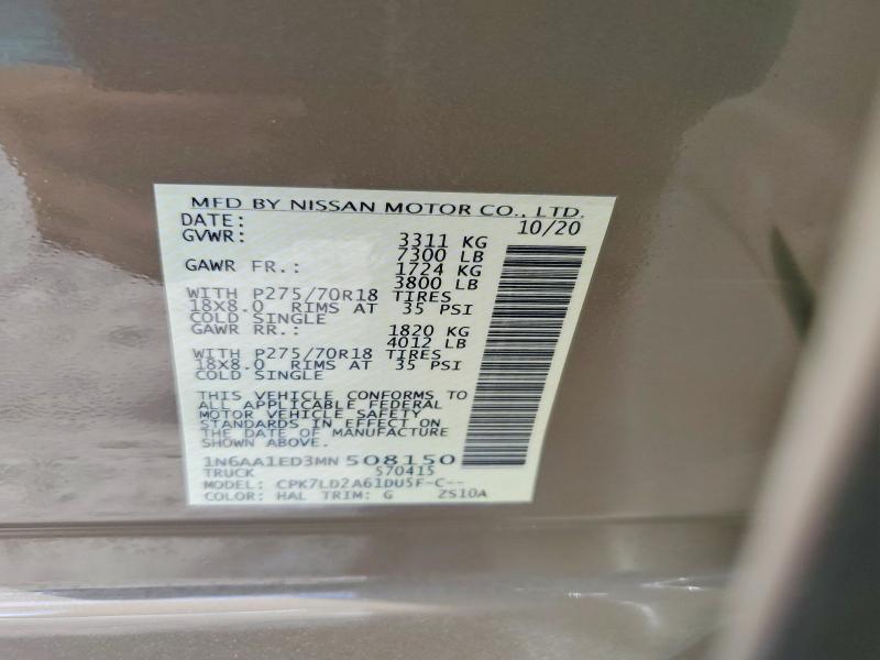 63055296 :رقم المزاد ، 1N6AA1ED3MN508150 vin ، 2021 Nissan Titan مزاد بيع