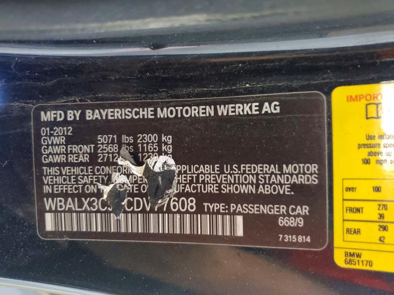 Aukcja sprzedaży 2012 Bmw 650, vin: WBALX3C52CDV77608, numer aukcji: 61280906