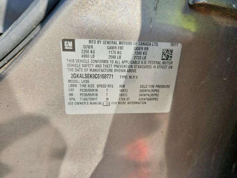 2012 Gmc Terrain მანქანა იყიდება აუქციონზე, vin: 2GKALSEK9C6168771, აუქციონის ნომერი: 59676236