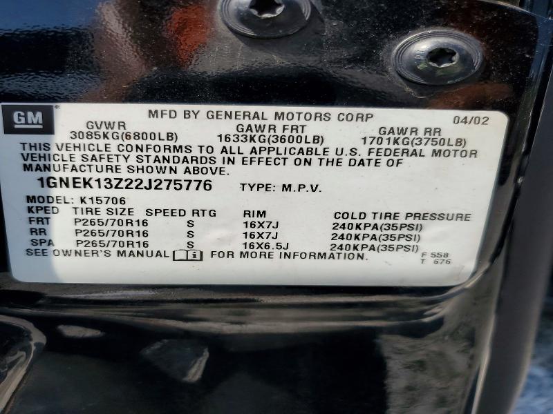 Продаж на аукціоні авто 2002 Chevrolet Tahoe, vin: 1GNEK13Z22J275776, номер лоту: 61333796