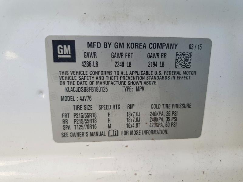 Aukcja sprzedaży 2015 Buick Encore, vin: KL4CJDSB8FB180125, numer aukcji: 62160626