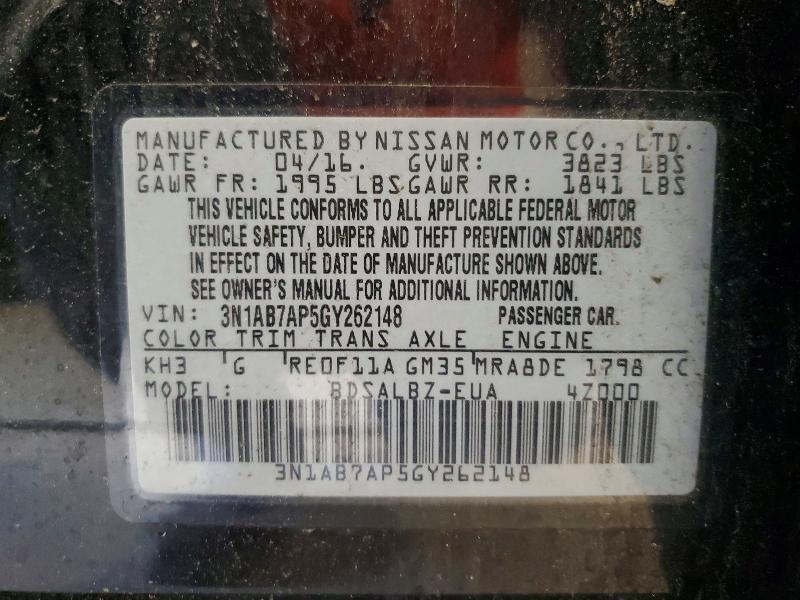 Продажа на аукционе авто 2016 Nissan Sentra, vin: 3N1AB7AP5GY262148, номер лота: 59264946