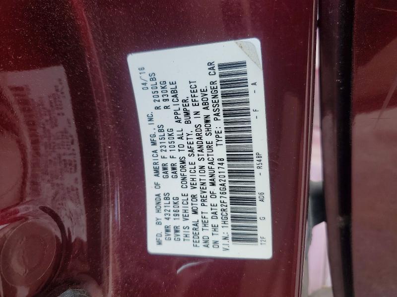 Продажа на аукционе авто 2016 Honda Accord, vin: 1HGCR2F76GA201748, номер лота: 59221016