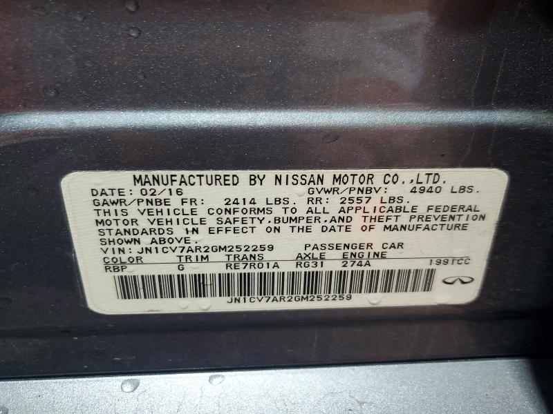 2016 Infiniti Q50 მანქანა იყიდება აუქციონზე, vin: JN1CV7AR2GM252259, აუქციონის ნომერი: 59321886